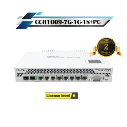 MikroTik รุ่น CCR1009-7G-1C-1S+PC ซีพียู 9 cores x 1.2 GHz แรม 2GB รองรับ SFP 10G พร้อมชุด Power supple แบบ Dual เคสแบบ passive cooling